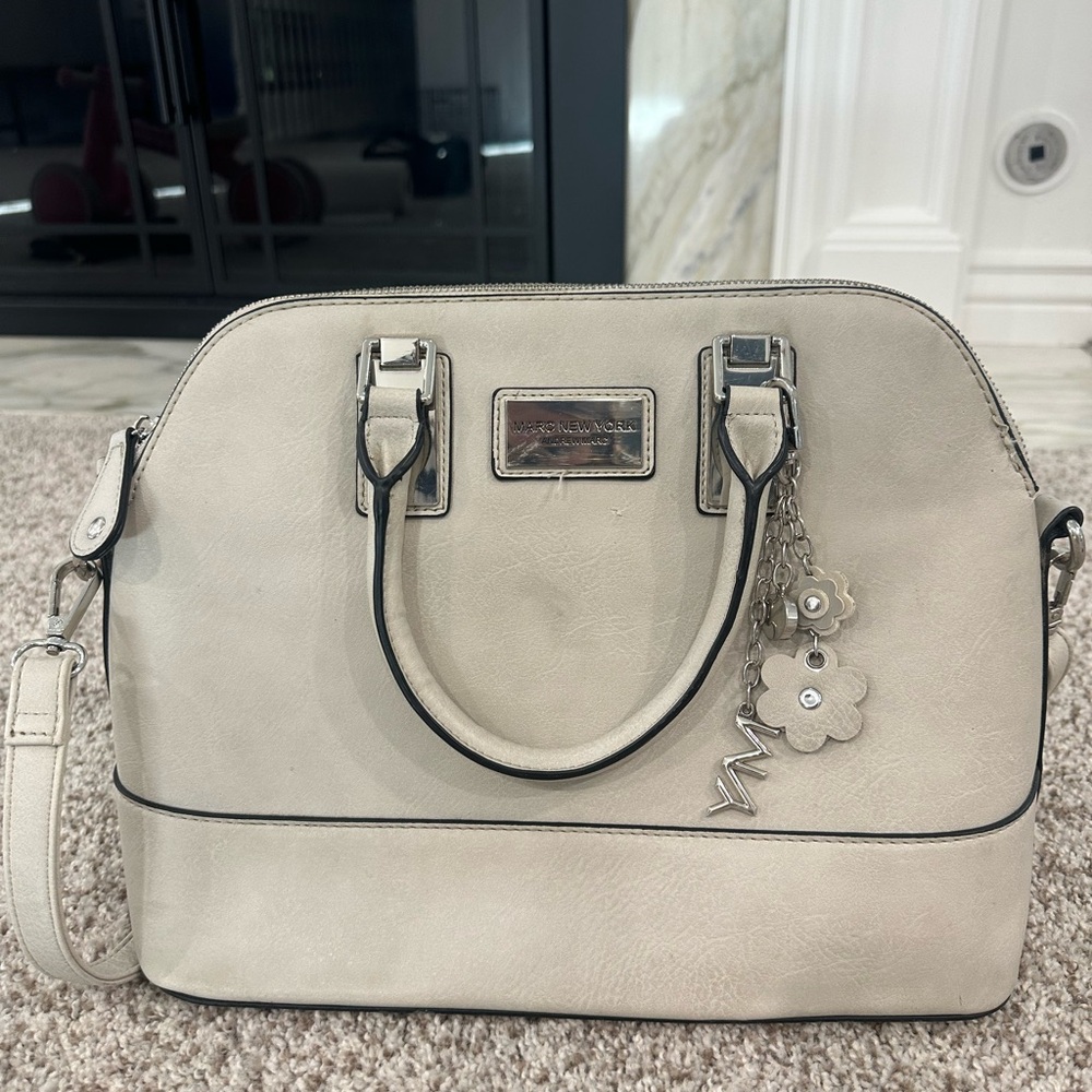 Andrew Marc Cream Satchel with Silver Accents